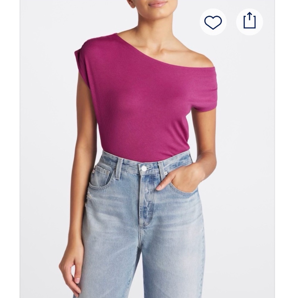 Threads 4 Thought Off-Shoulder Rib Knit Top in Magenta